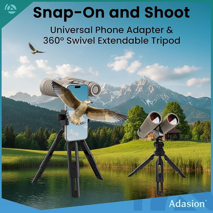 8x42 HD Binoculars for Adults High Powered with Phone Adapter and Tripod, Super Bright BAK4 Prism Waterproof Binoculars for Bird Watching Hunting Hiking Safari Travel Sports