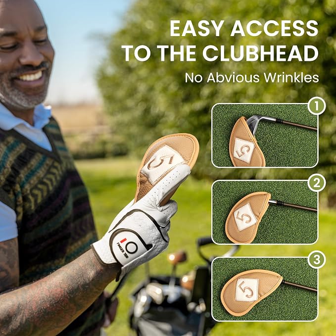 FINGER TEN Premium Synthetic Leather Stylish Iron & Wedge Golf Head Covers Value 12 Piece Set, Embroidered Labels & Fits Most Clubs Gift Set, Travel Protection Accessories