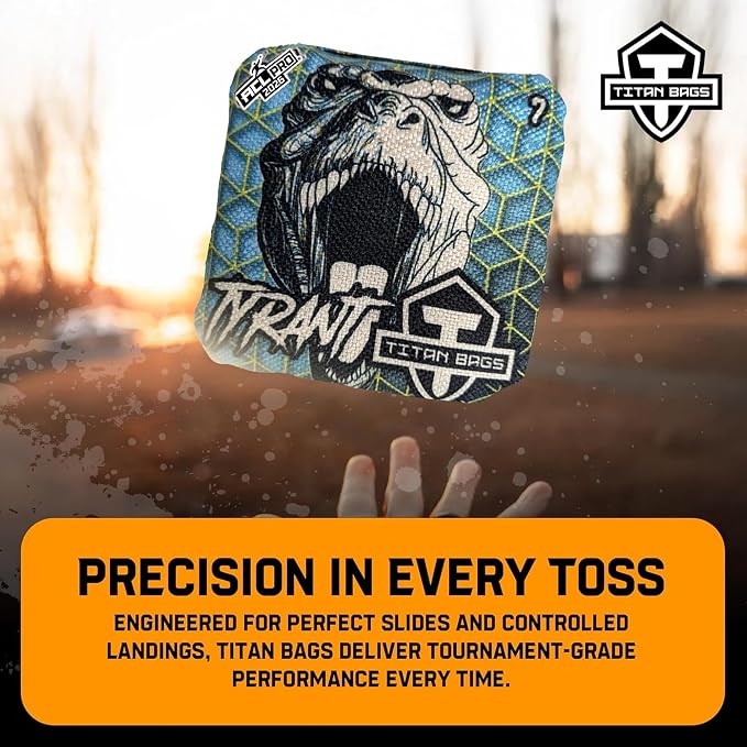 Titan Bags Tyrant Cornhole Bags – Regulation Cornhole Bean Bag with Linen Grip for Strategic Drag Shots, All-Weather Power Grip Pellets for Indoor and Outdoor Tossing