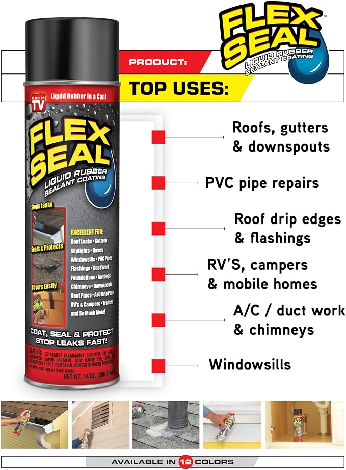 Flex Seal, 14 oz, 2-Pack, Red, Stop Leaks Instantly, Waterproof Rubber Spray On Sealant Coating, Perfect for Gutters, Wood, RV, Campers, Roof Repair, Skylights, Windows, and More