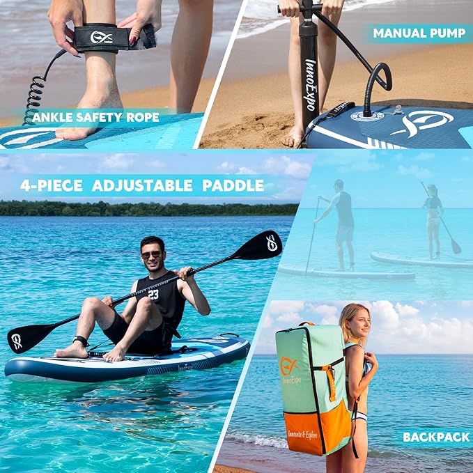 InnoExpo Inflatable Stand Up Paddle Boards with Premium Accessories, Wide Stable SUP Paddle Board Design, Non-Slip Comfort Deck for Youth & Adults