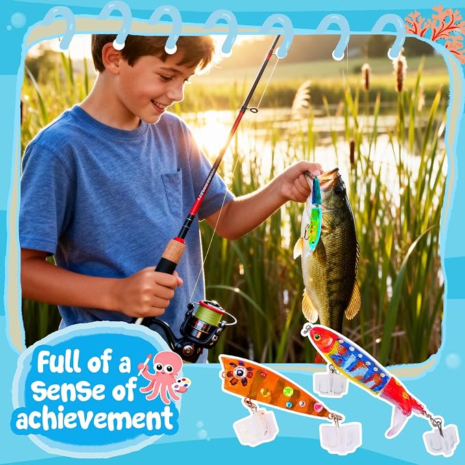 THKFISH DIY Fishing Lure Kit - Kid-Friendly Lure Making kit Customizing Lures, Includes Paint & Brushes, Perfect Fishing Gifts and Crafts for Kids, Tackle Box Must-Have (10PCS)