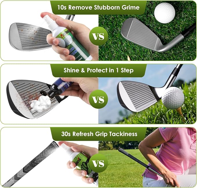 7-in-1 Golf Club Cleaning Kit - Club Cleaner, Grip Cleaner, Polish, Water-Spray Brush, Groove Cleaner, Magnetic Towel & Portable Bag | Restores Clubs, Removes Rust/Scratches, Renews Tackiness