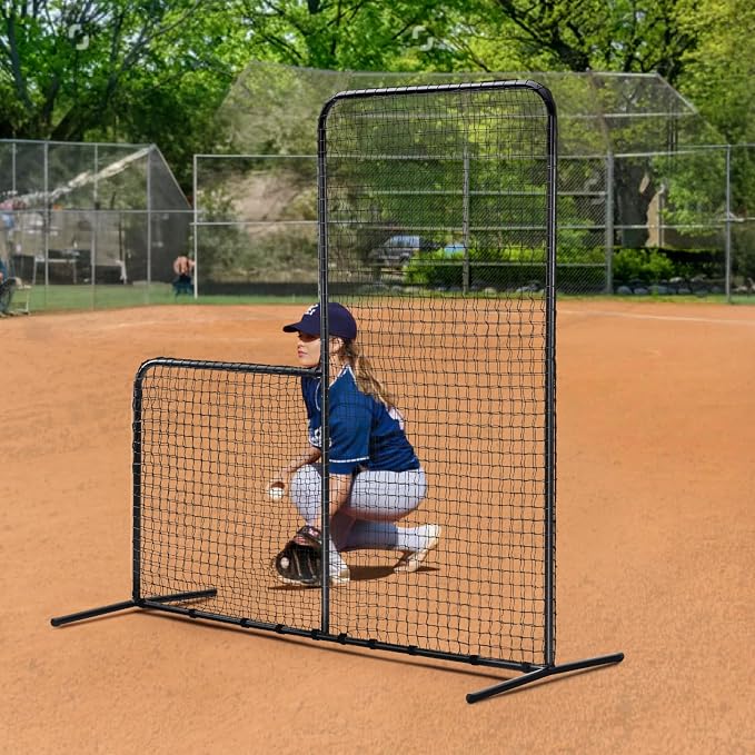 VEVOR Batting Screen - Baseball & Softball Protector with Carry Bag & Ground Stakes, Pitching Net for Pitchers Protection