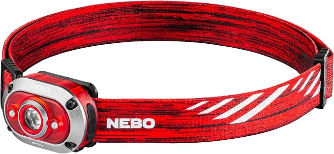 NEBO MYCRO 450 Headlamp | 450 Lumens, 6 Light Modes, White Red & Green Light, USB-C Rechargeable, Water Resistant, Adjustable Strap, Cap Light Convertible, Bright Light for Camping & Hiking – Red