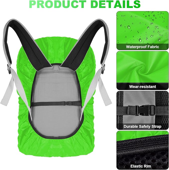 LAMA 2 Pack Waterproof Rain Cover for Backpack, Reflective Rucksack Rain Cover for Anti-Dust/Anti-Theft/Bicycling/Hiking/Camping/Traveling, L Size (for 45L-55L Backpack), 1 Pcs Black + 1 Pcs Green