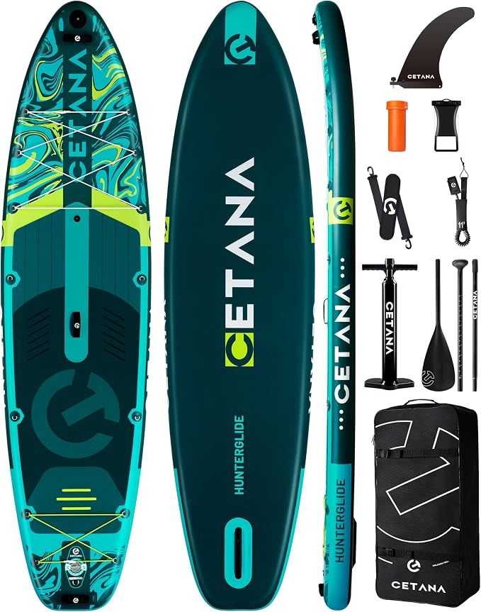 CETANA Extra Wide Inflatable Paddle Board 11'6 x 35" x 6", 450LB High Weight Capacity Wide Stable Stand Up Paddle Board for Beginners, 2–3 Person Large Paddleboard with 3 Fins, Dual Bungee, 15 D Rings