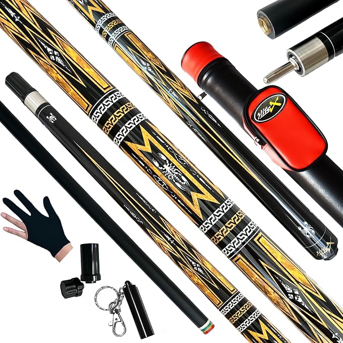 Tai ba cues Fibergalss Shaft Pool Stick with case, 13mm Multilayer Leather Tip, 58", Hardwood Canadian Maple Professional Billiard Pool Cue Stick, Quick-Release Joint, 18, 19, 20, 21 Oz (Selectable)