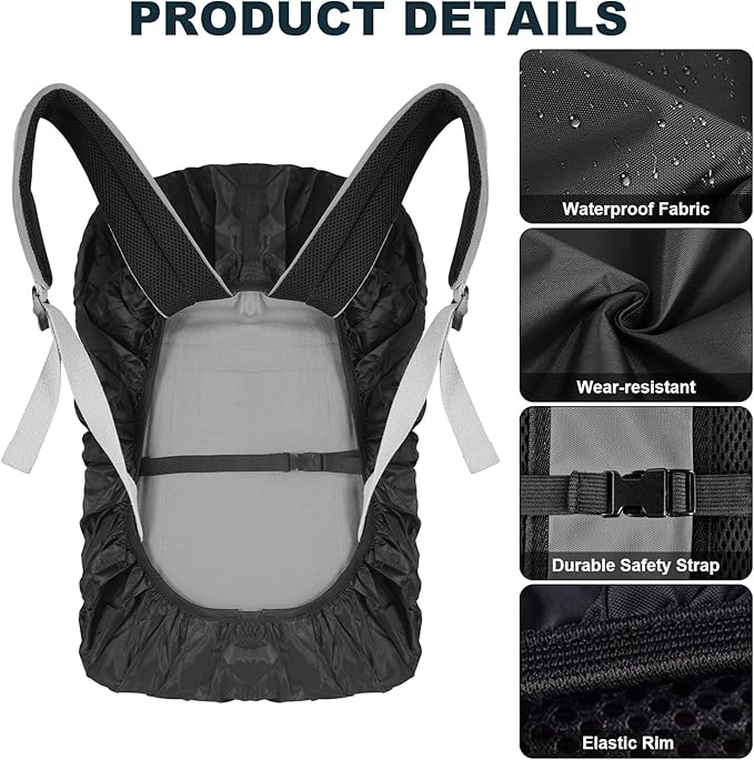 LAMA 2 Pack Waterproof Rain Cover for Backpack, Reflective Rainproof Protector for Anti-Dust and Anti-Theft, S Size (for 18L-25L Backpack), 2 Pcs Black