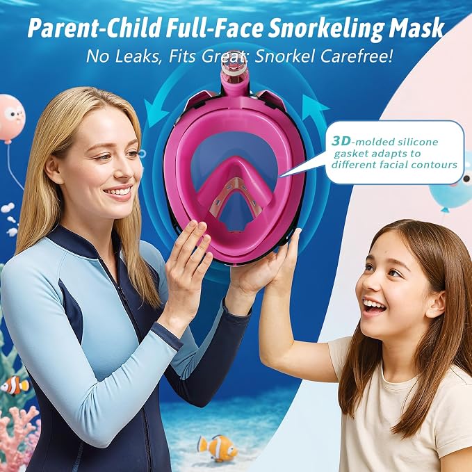 Greatever G2 Adults Kids Full Face Snorkel Mask 2 Pcs,Snorkeling Gear with Latest Dry Top System,Foldable 180 Degree Panoramic View,Safe Breathing,Anti-Leak&Anti-Fog Snorkeling Mask with Camera Mount