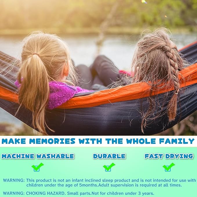 SZHLUX Kids Hammock - Kids Camping Gear, Camping Accessories with 2 Tree Straps and Carabiners for Indoor/Outdoor Use, Sapphire Blue & Grass Green