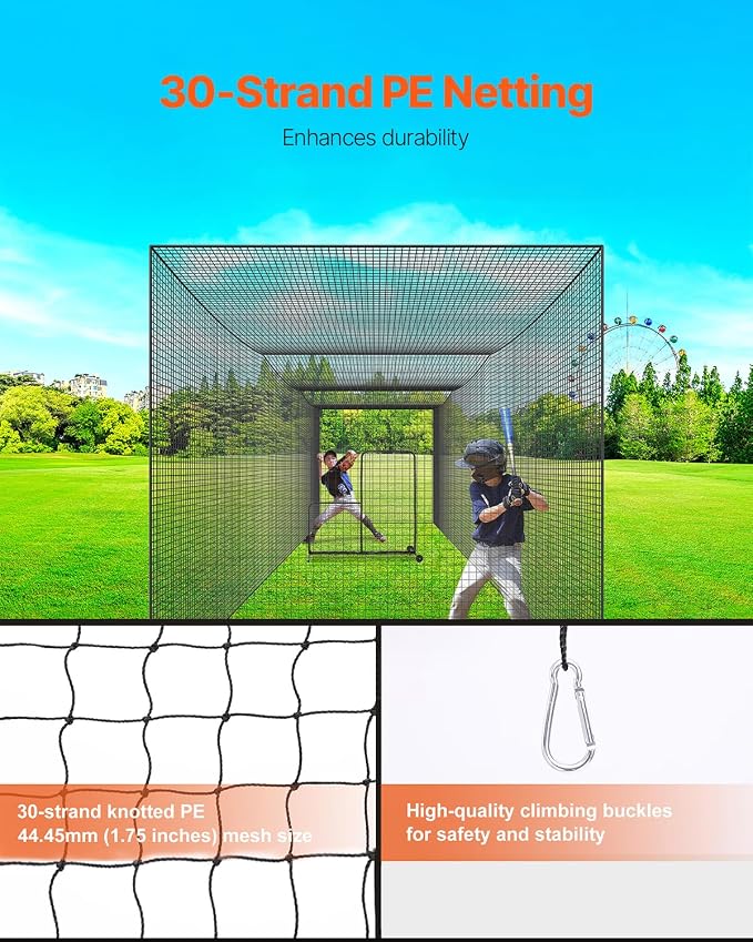 VEVOR Baseball Batting Cage,Professional Softball Baseball Batting Hitting Training Net,Heavy Duty Enclosed PE Practice Portable Pitching Cage Net&Carry Bag,for Backyard,Field,Indoor&Outdoor