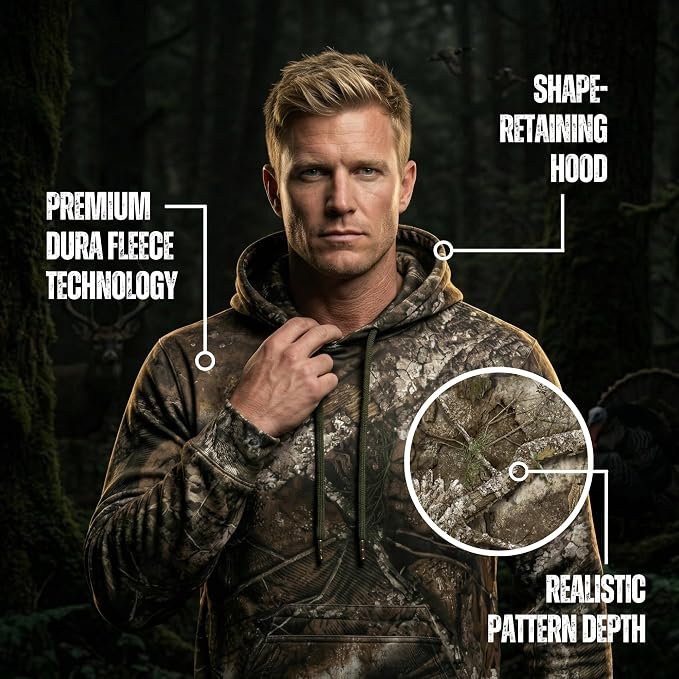 Bell Rangers Realtree APX Camo Hoodie Men & Women - Premium Fleece Hunting Gear with Zippered Pocket