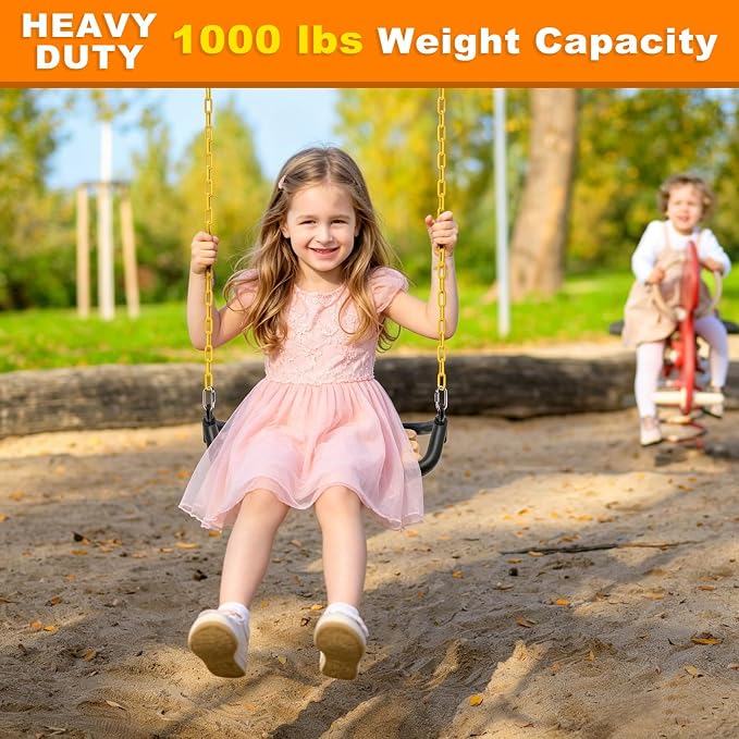 SELEWARE 2 Pack 60 Inch Hanging Swing Chain with 4 Carabiners, 1000LB Capacity Plastic Coated Hanging Chains, Hammock Hardware Kit for Swing, Hanging Chair, Punching Bags, Indoor Outdoor Gym (Yellow)