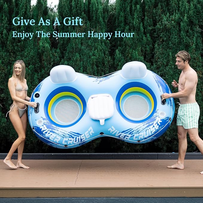 River Tubes for Floating Heavy Duty Inflatable Floating Lounger Premium River Water Rafts Pool Float with Cup Holder Above Lake for Adults