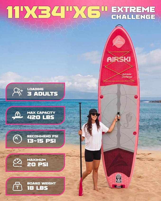 11'x34'' Extra Wide Inflatable Paddle Board, Stand-up Paddleboard for Adults, 420lb Capacity, Anti-Slip EVA, Stand-up Paddle Board for Yoga/Fishing/Family, US Fin, High-Pressure Pump, 100L Bag