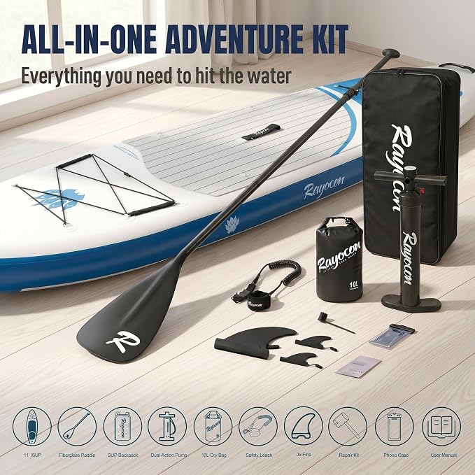 Inflatable Stand Up Paddle Board 11'×34" Extra Wide SUP, Ultra-Stable for Adults & Dog, 450lbs, Dual Chamber Pump, Fiberglass Paddle, Military Grade Dual Layer