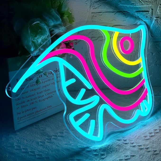 Butterfly Fish Neon Sign for Wall decor Fishing Neon light for Man Cave | Dimmable Neon,Fisherman Birthday Fish Gifts,Led 5V USB Powered,Fishbowl,Fish Room Decor,Business Shop Wall Art,12.9*13.3in