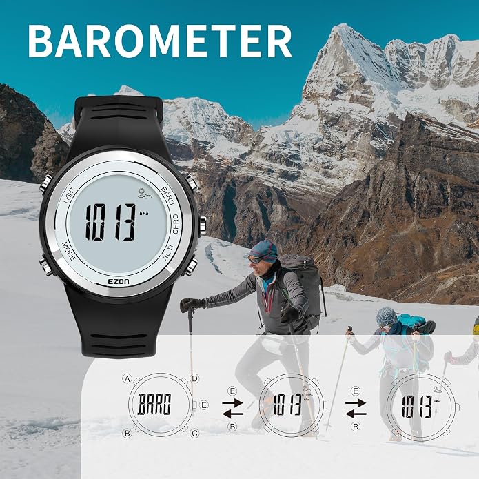 EZON Sports Digital Outdoor Watch H009 with Altimeter,Barometer, Thermometer,Weather Forecast, EL Backlight & Stopwatch,Ideal for Hiking & Climbing