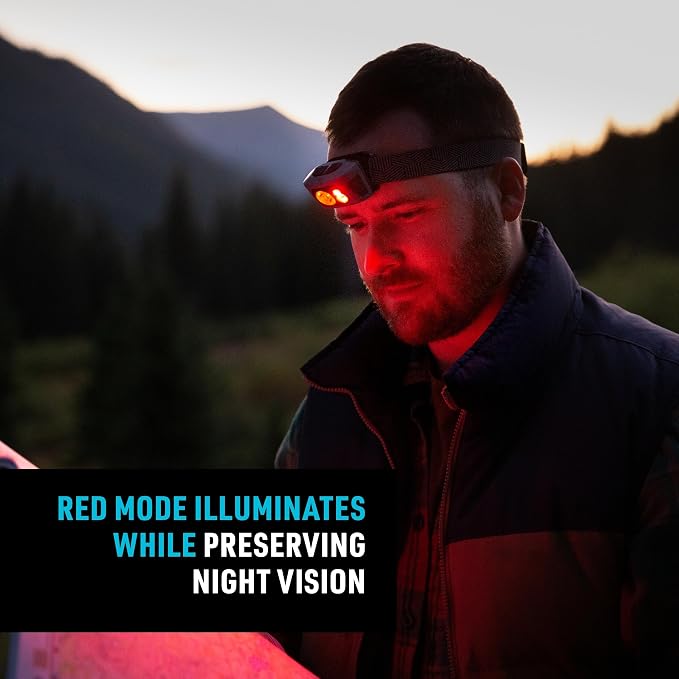 Nite Ize Radiant RH1 PowerSwitch Rechargeable Headlamp - Headlamp with Red Mode for Camping & Hiking - Rechargeable Battery - Hands-Free Light with 6 Modes Plus Lockout - Impact Resistant & IPX4 Rated