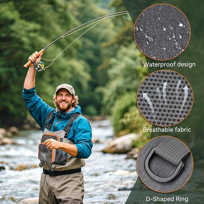 QulayQualy Fly Fishing Pack - Chest Pack with Work Station Lightweight Tackle Fishing Bag with Quick-Release