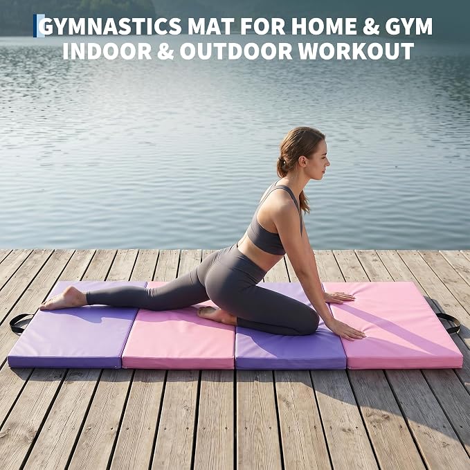 Gymnastics Mat, 6x2/3Ft 2-Inch Thick 4-Fold Exercise Floor Mat for Home Gym, Portable Yoga Mat for Pilates, Aerobics, Martial Arts & Training