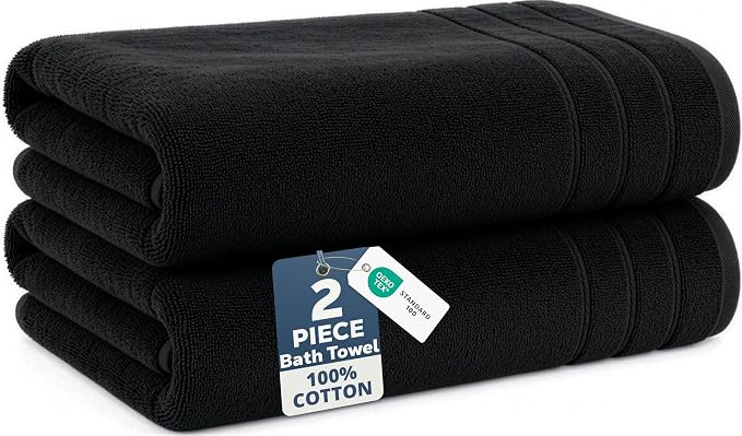 Casa Platino 100% Cotton Bath Towels 2 Pack (30"x60") - Ring Spun Mercerized Cotton Large Towel Set for Bathroom - Quick Dry, Soft & Absorbent Large Bath Towel Set - Oeko Tex Certified - Black Towels