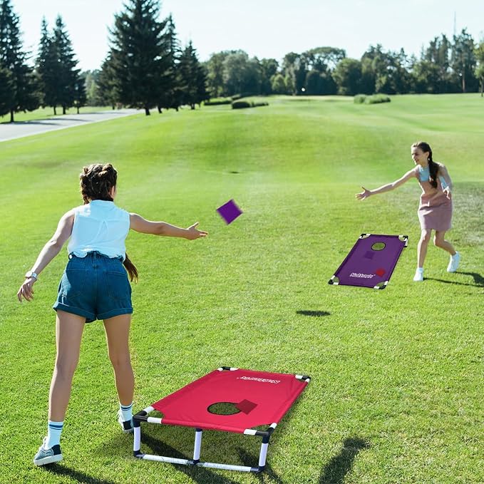 Portable Cornhole Set PVC Framed Corn Holes Outdoor Game Set with 2 Cornhole Boards, 8 Cornhole Bean Bags and Carrying Case, Camping Games Indoor Outdoor for Adults, Travel Camping Accessory