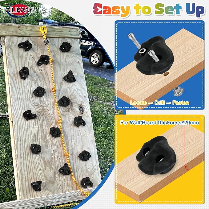 Rock Climbing Holds, 20 Pack Large Climbing Wall Grips, Indoor Outdoor Climbing Accessories with Hardware for Climbing Frames, Tree Houses, Playroom and Adult Obstacle Courses, Black 3-Shapes