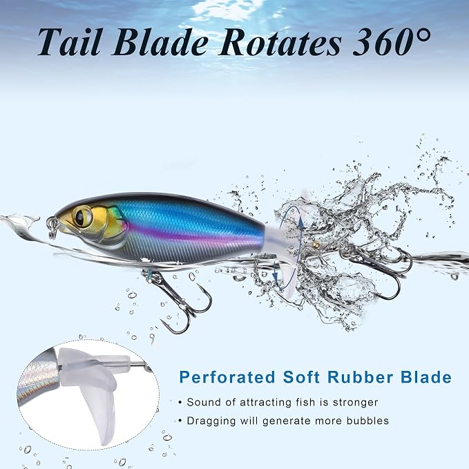 100 Pcs Fishing Lures Ploppers Equipment Tackle Gear Box for Bass, Floating Rotating Tail, Hard Fish Kit with Soft Lure,Hooks, Accessories Tools,Plastic Bait, Swimbait