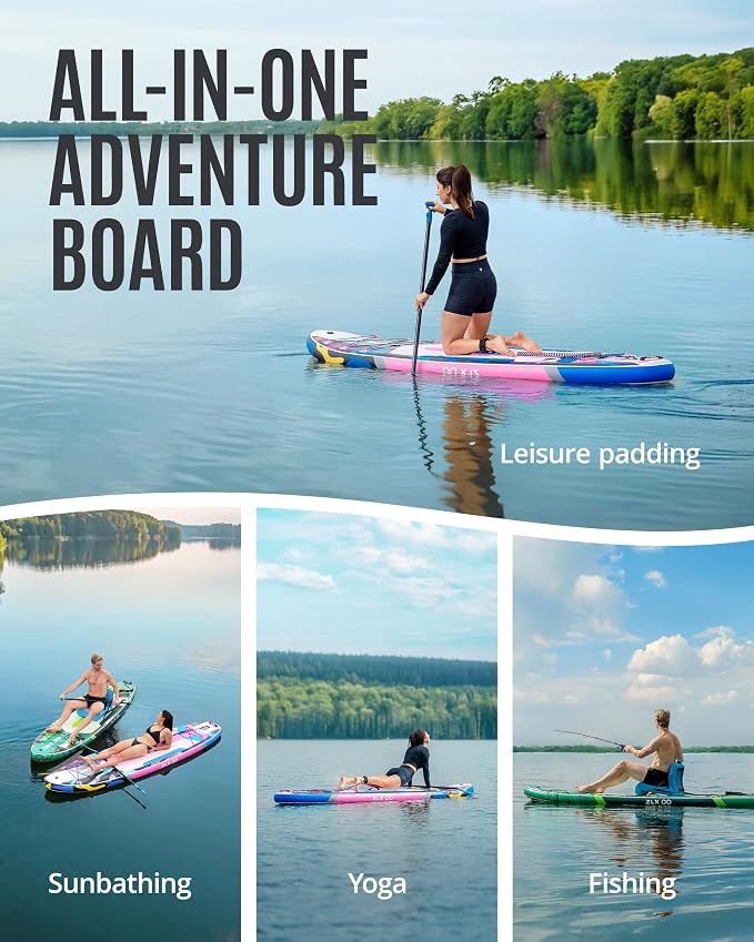 ZLX Inflatable Stand Up Paddle Board, 10'6" SUP Non-Slip Stable Deck Pad, Unique Center Fin, Premium Accessories, Paddleboard for Adults, Beginners, All Skill Levels