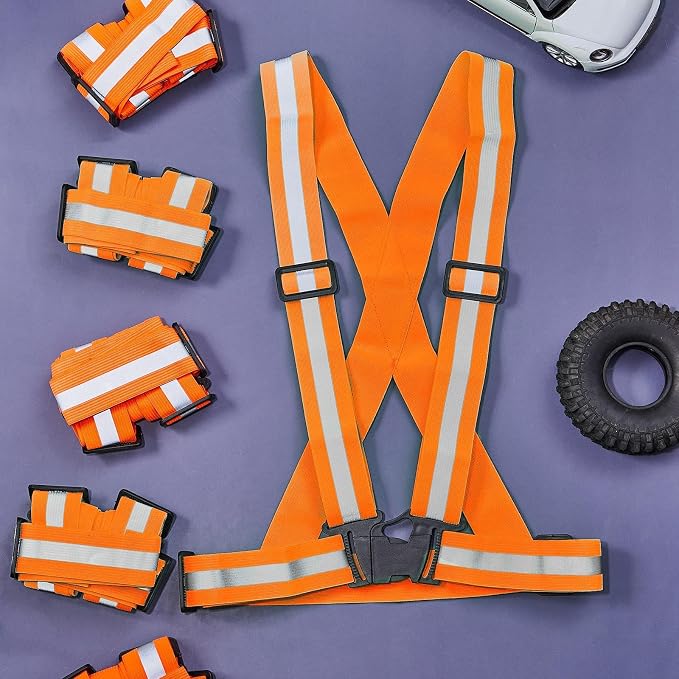 Hercicy 12 Pcs Reflective Vest High Visibility Safety Vests, Adjustable Running Gear Straps Lightweight Reflector for Construction (Orange)
