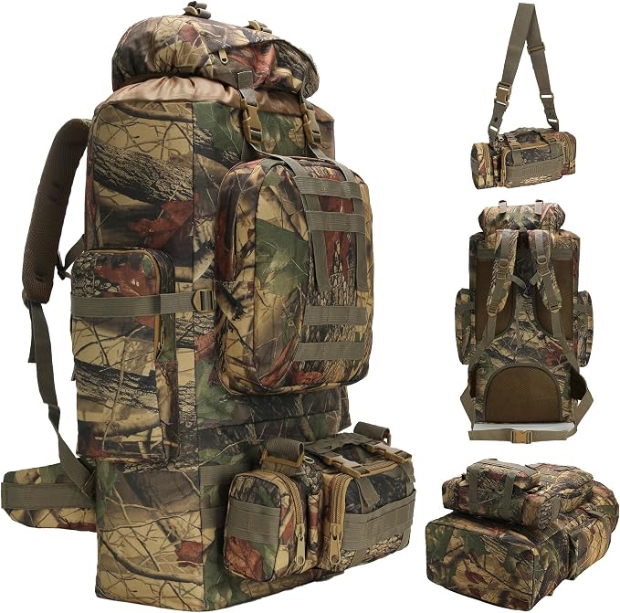 100L Camping Hiking Backpack,Molle military Tactical rucksack backpack,Waterproof Lightweight Hiking Backpack (Maple Leaf)