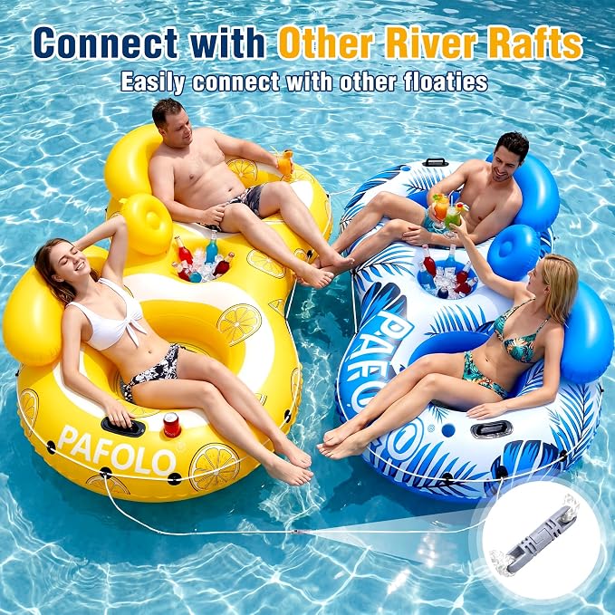 Pool Float Adult,2-Person Large Inflatable River Float, XL River Tubes for Floating Heavy Duty with Mesh Bottom, Comfortable Backrest & 2 Cup Holders & Durable Grab Handles,600 lbs Weight Capacity