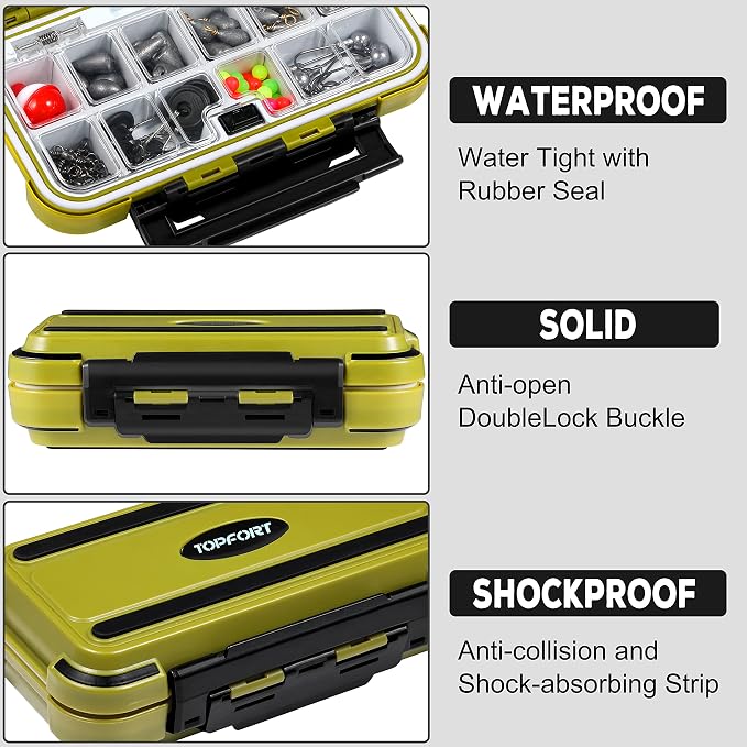 TOPFORT 187/343pcs Fishing Accessories Kit, Organized Fishing Tackle Box with Tackle Included, Fishing Hooks, Fishing Weights Sinkers, Fishing Gear and Equipment, Fishing Gift for Men