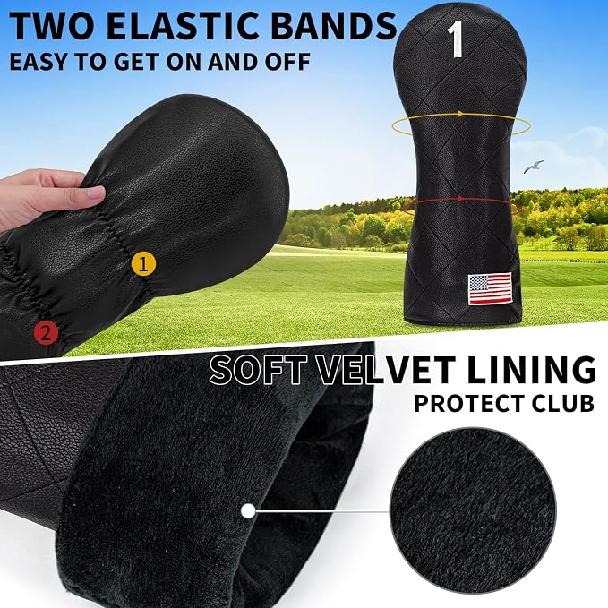 Golf Club Covers for Driver, Fairway, Hybrids - 3 Options - Golf Driver Headcover/Golf Fairway Wood Head Cover/Hybrid Headcover for Men/Women Golfer