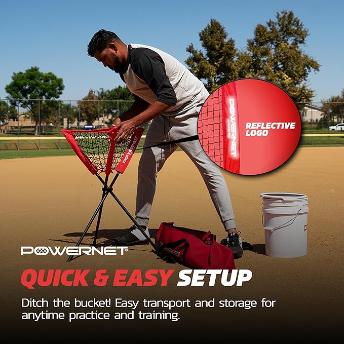 PowerNet Baseball Softball Portable Ball Caddy, Holds Bucket of Baseballs, Softballs, Tennis Balls, Use During Batting Practice Training and Drills