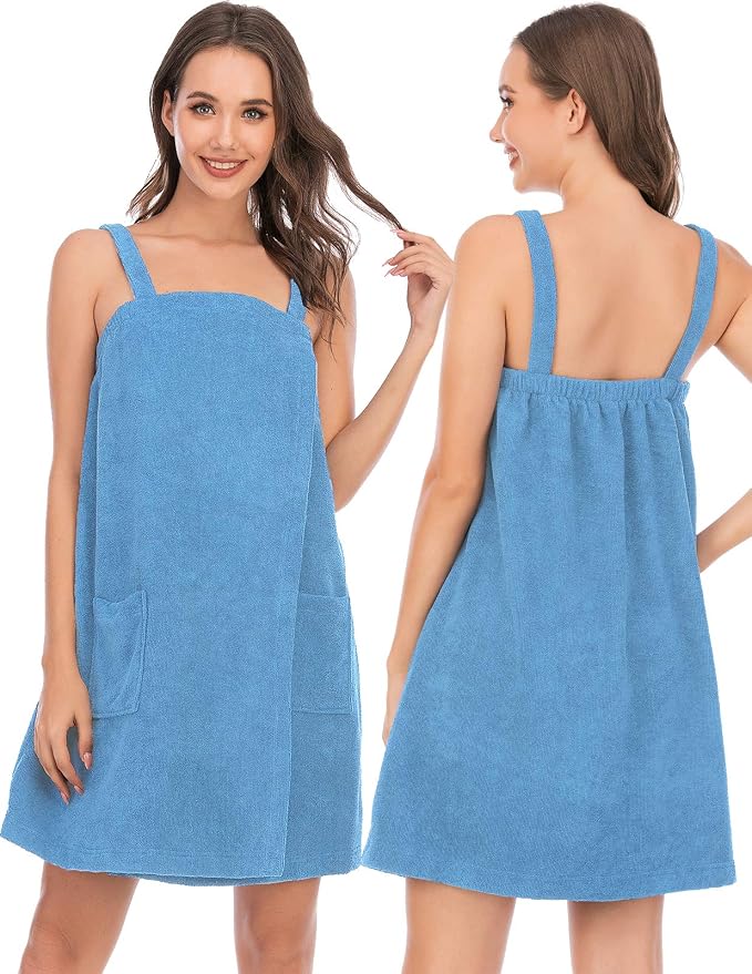 Veseacky Women Bath Wrap Towel for Womens Shower with Pocket Adjustable Spa Robe & Facial Headband