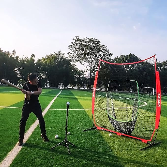 7x7ft/8x8ft Baseball Softball Net with Steel Frame for Batting, Hitting, Pitching, Portable Baseball Batting Net with Carry Bag, Great for All Levels