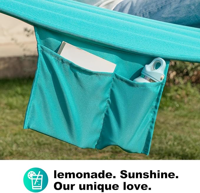 GAFETE Hammock 2 Person Quilted Fabric Hammocks for Outside, Double 12ft Hammocks with Spreader Bar, Large Removable Pillow, Storage Bag, Carabiners, Max 475 lbs Capacity (Canyon Creek Aqua)