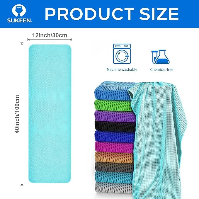 Sukeen Cooling Towels 8 Pack (40"x12"), Cooling Towels for Neck and Face, Microfiber Breathable Chilly Ice Towel for Hot Weather, Sweat Towel for Gym, Sport, Yoga, Golf, Workout, Camping, Running