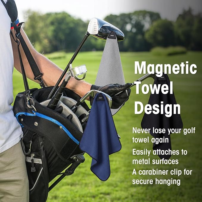 Batiyeer Magnetic Golf Towel Bulk 16" x 16" Microfiber Fabric Towels with Clip Waffle Absorbent Strength Magnet Golf Accessories Ball Cleaner for Carts Men
