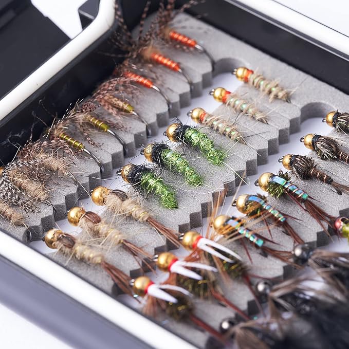 BASSDASH Fly Fishing Flies Kit Fly Assortment Trout Bass Fishing with Fly Box with Dry/Wet Flies, Nymphs, Streamers, Popper