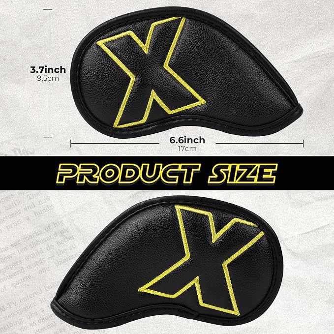Craftsman Golf 10pcs Red No. on Both Sides Magnetic Closure Classic Black Leather Iron Headcover Covers Set Travel Cases Protector Available Custom with Name