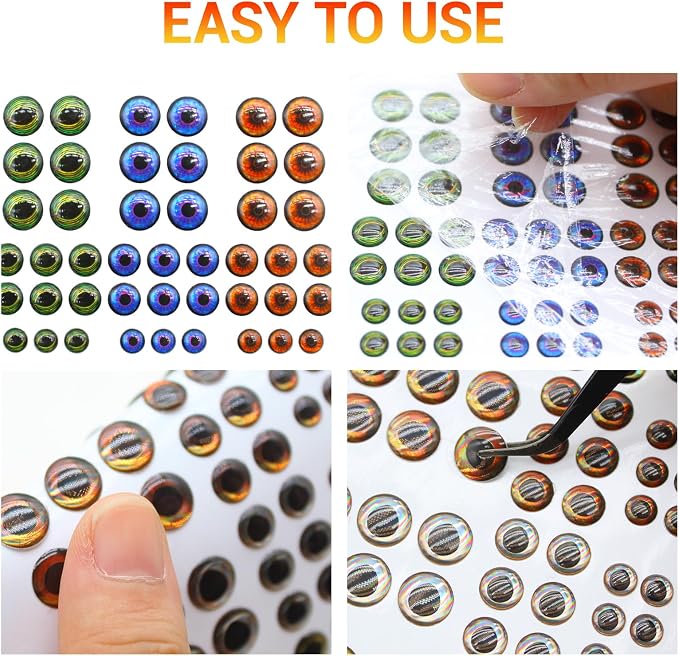 3D 4D 5D Fishing Lure Eyes Assortment with 1 Piece Tweezer for Making Fish Bait Fly Tying Streamers Crafts DIY Accessory (6 Sizes: 3 mm/ 4 mm/ 5 mm/ 6 mm/ 8 mm/ 10 mm)