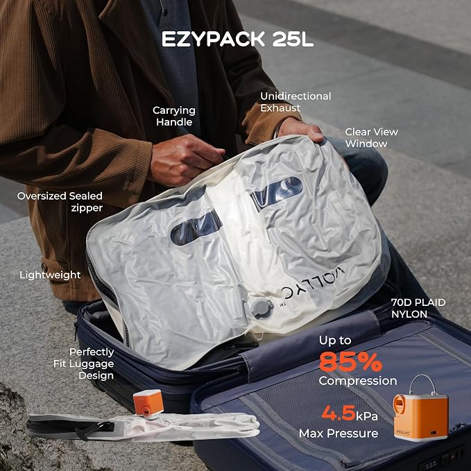 Travel Vacuum Bags with Pump, 25L Large Capacity Vacuum Bags for Travel, IPX7 Waterproof, Travel Essentials Compression Bags for Luggage Backpack Suitcase Home Storage
