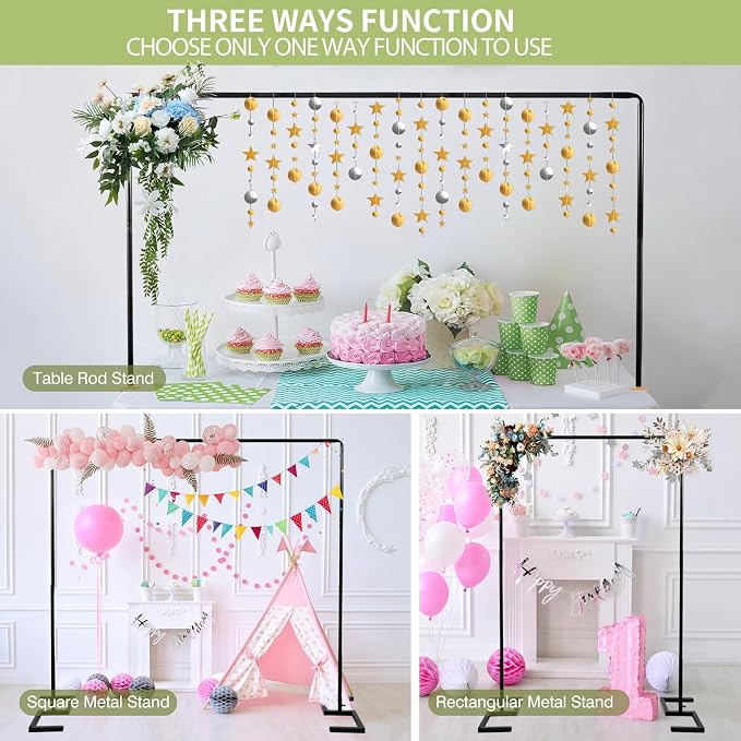 Square Backdrop Stand, 8.2FT Black Wedding Arch, Heavy Duty Balloon Arch Stand, Over The Table Rod Stand with Clamps, Adjustable Photo Booth Background, Backdrop Frame for Valentines Day Party