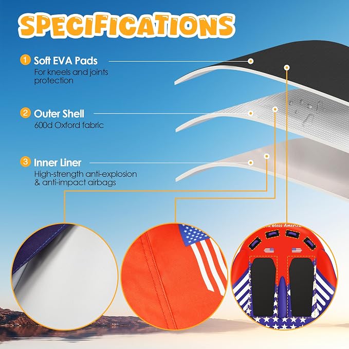 Towable Tubes for Boating - 2-3 Person Shark Battle Tank, Boat Tubes & Towables, EVA Foam Pads, Drainage, Super Safe Handle, Quick Connector
