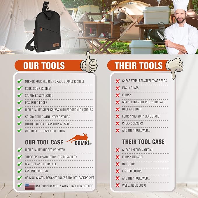 BOMKI Grilling and Camping Cooking Utensils Set for The Outdoors BBQ - Camping Utensil Set Camping Kitchen Set Cookware Accessories with Case Camping Essentials Camping Stuff Camp Cooking Set