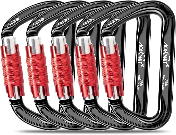 30KN Auto Locking Carabiner Clip Twist Lock UIAA Certified Large Climbing Carabiner Heavy Duty Carabiner for Rock Tree Climbing Rappelling Mountaineering Caving Rescue Arborist Aerial Yoga